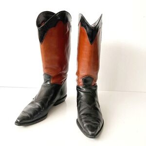 Vintage Nine West Western Knee High Leather Cowboy Boots Black Brown Size 6.5